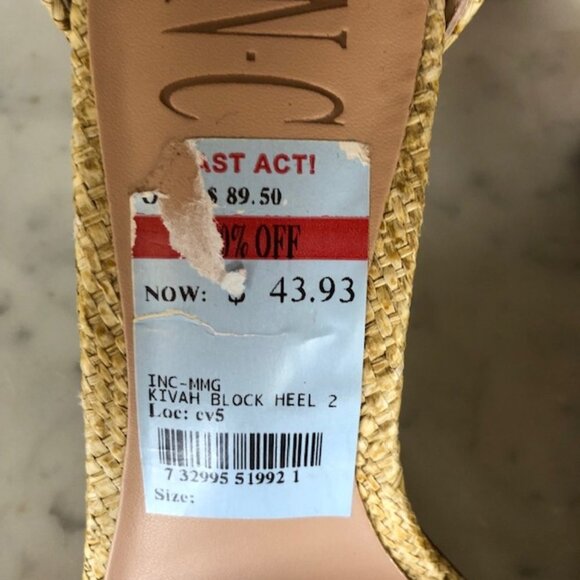 INC Kivah Block Heel Ankle Strap Pink Red Stripe Sandals 6M RARE - Picture 17 of 17